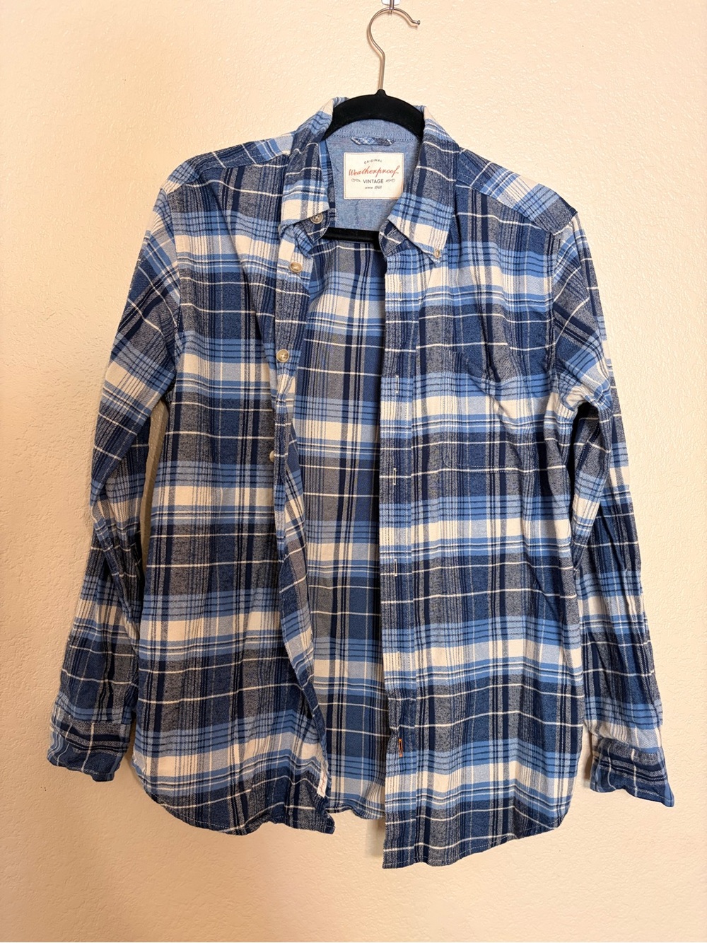 Original Weatherproof Vintage Blue & White Checked Flannel Button Down